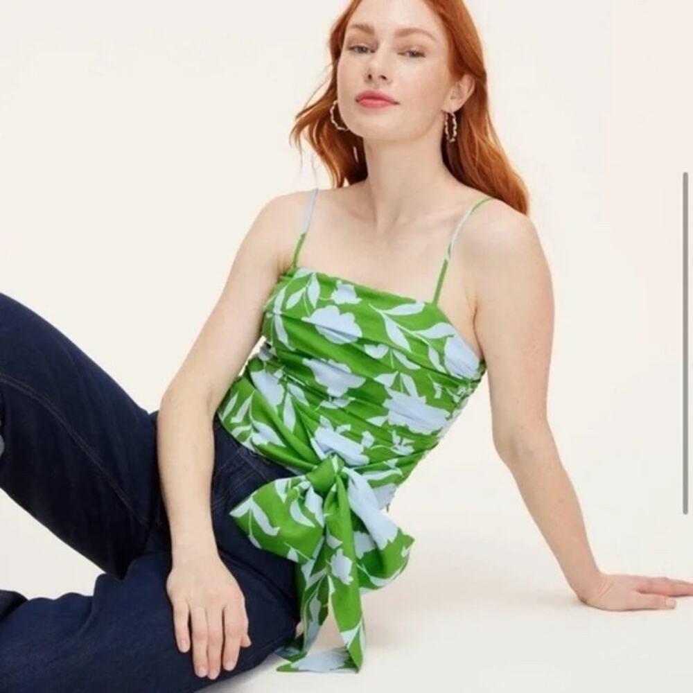 Kate Spade X Target NWT Classic Rose Ruched Linen Floral Tank Top Green/White M